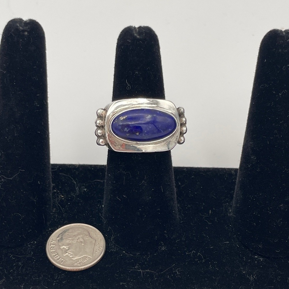 Artisan Lapis Lazuli Sterling Silver Women Size 8 Chunky Statement Ring